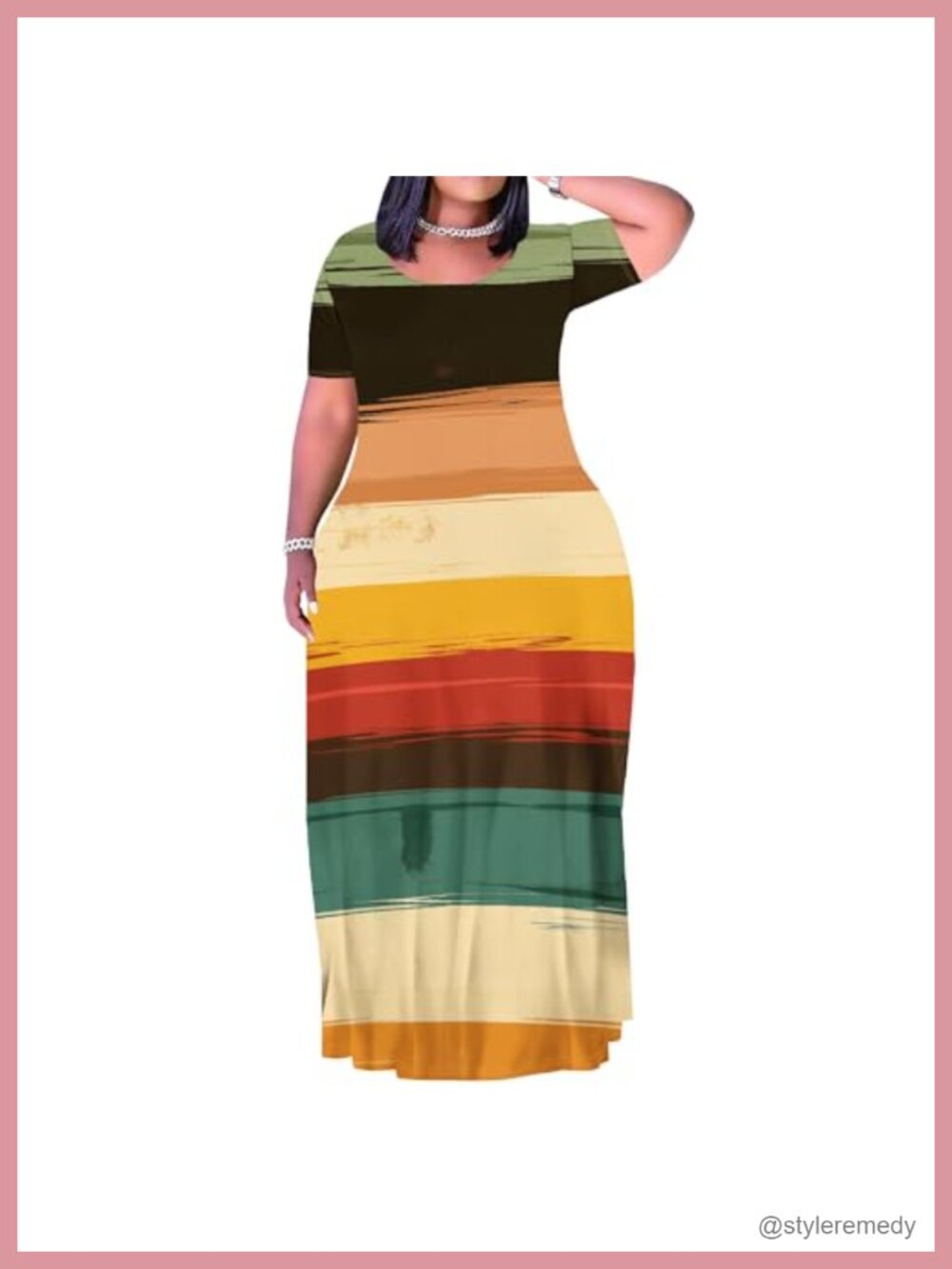 Plus Size Striped Maxi Dress Short Sleeve Loose Fit Casual Sundress